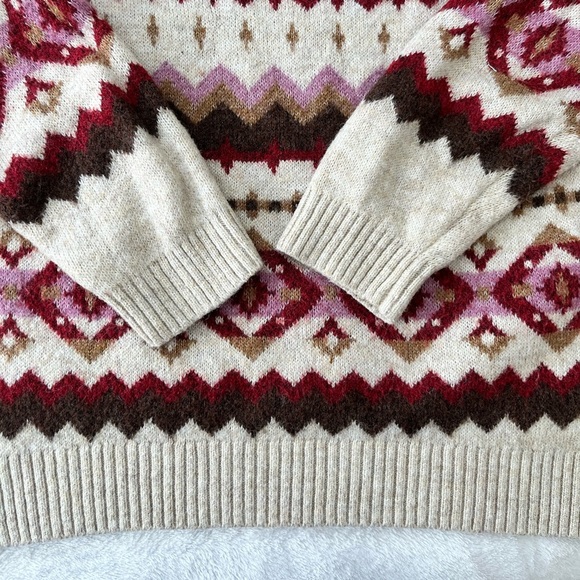 Wool Blend Fair Isle Sweater L | Winter Cozy Holiday Knit Pullover - Picture 10 of 13